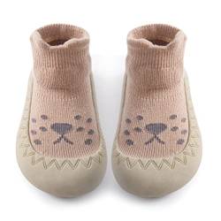 Exemaba Baby Sockenschuhe rutschfeste Niedlicher Cartoon Weicher Stricken Babybodenschuhe Kleinkind Schuhe 1-Paar(Kaffee-Löwe,Tag21/ 6-12M) von Exemaba