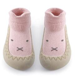 Exemaba Baby Sockenschuhe rutschfeste Niedlicher Cartoon Weicher Stricken Babybodenschuhe Kleinkind Schuhe 1-Paar(Rosa Kaninchen,Tag22/12-18M) von Exemaba