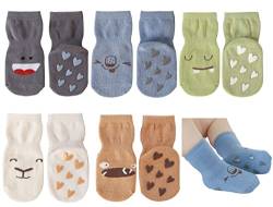 Exemaba Rutschfeste Socken für Baby Mädchen Jungen 5 Paar Kinder Anti Rutsch Socken Sportsocken Stoppersocken(6-12 Monate, B 5 Farben) von Exemaba