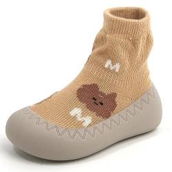 Exemaba Rutschfeste Sockenschuhe Baby Lauflerner Schuhe Kleinkind Stricken kinderschuhe Babybodenschuhe für Mädchen Junge(Braun,Tag21/ 6-12M) von Exemaba