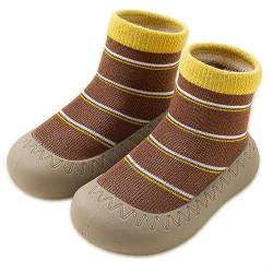 Exemaba Rutschfeste Sockenschuhe Baby Lauflerner Schuhe Kleinkind Stricken kinderschuhe Babybodenschuhe für Mädchen Junge(Coffee Stripe,Tag21/ 6-12M) von Exemaba