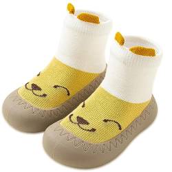 Exemaba Rutschfeste Sockenschuhe Baby Lauflerner Schuhe Kleinkind Stricken kinderschuhe Babybodenschuhe für Mädchen Junge(Gelb Weiß,Tag21/ 6-12M) von Exemaba