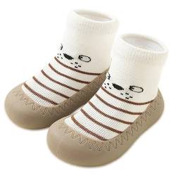 Exemaba rutschfeste Sockenschuhe Baby Lauflerner Schuhe Kleinkind Stricken Kinderschuhe Babybodenschuhe für Mädchen Junge(Weißer Streifen,Tag21/ 6-12M) von Exemaba