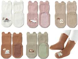 Rutschfeste Socken für Baby Mädchen Jungen 5 Paar Kinder Anti Rutsch Socken Sportsocken Stoppersocken(M/1-3 Jahre, E 5 Farben) von Exemaba