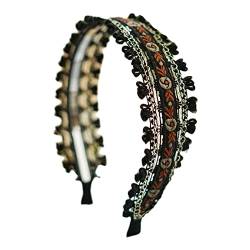 Elegante breite Haarbänder, Foto-Requisiten, breites Stirnband, Party-Kopfschmuck, florales Stirnband für Musikfestivals, schwarz, besticktes Stirnband von Exingk
