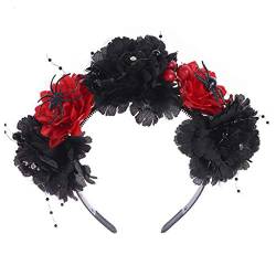 Halloween Day Of The Dead Stirnband Kranz Vintage Künstliche Rose Blume Perlen Haarreif Gruselige Cosplay Party Kopfschmuck Haarnadel Haarschmuck für Frauen Mädchen Scrunchies für Haar von Exingk