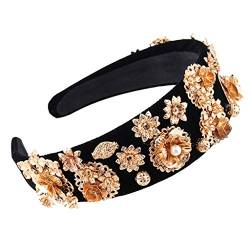 Luxuriöses Barock-Stirnband für Damen, goldfarbene Metalllegierung, Blume für Blätter, H-Reifen für kreative ethnische Vintage-Abschlussbälle, Danc H Wrap von Exingk