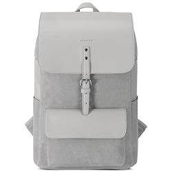 Expatrié Rucksack Damen aus Baumwoll Canvas & veganem PU Leder Grau Ella Daypack Groß - Leder Damenrucksack Elegant - Tagesrucksack 15l Tasche mit Magnetverschluss von Expatrié