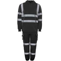 Hi Vis Viz Kapuzenanzug, hohe Sichtbarkeit, Sweatshirt & Jogginghose, Reißverschluss, reflektierende Jogger, Sicherheitsarbeit, komplettes Set Gr. XL, Schwarz – Hoodie & Jogger Set von Expert Workwear