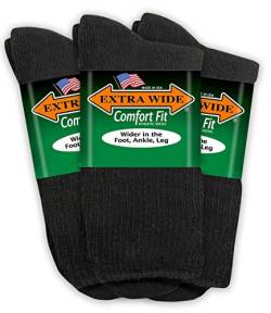 Extra Wide Comfort Fit Athletic Crew (Mid-Calf) Socks for Men - Black - Size 16.5-21 (up to 6E wide) - 3PK von Extra Wide
