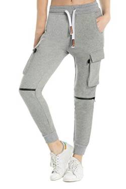 Extreme Pop Damen Jogginghose aus Reiner Baumwolle Slim Fit Jogger French Terry Knit Cargo Pants Farben Schwarz Grau Blau (L, Grey) von Extreme Pop