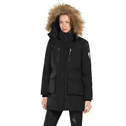 Extreme Pop Damen Parka Jacke Kunstpelz Gänsedaunen Kapuze Wasserdichte Windjacke UK Brand (S, Schwarz) von Extreme Pop