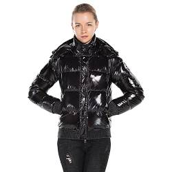 Extreme Pop Damen Pure Gänsedaunen-Kapuzenjacke Shiny Colors Silver and Black (L, Schwarz) von Extreme Pop