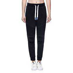 Extreme Pop Damen Sweatpants Distress Ripped Joggers Laufhose Damen Workout Lässige Trainingshose mit Falten (L, Schwarz) von Extreme Pop