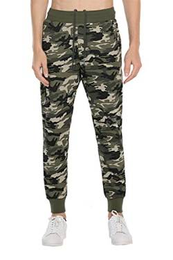 Extreme Pop Herren Jogging Bottoms Jogginghose Fitnesstraining Scuba Pants Slim Fit Laufen Jogger Stretch Hosen UK Stock (Camo Green, L) von Extreme Pop