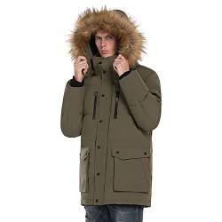 Extreme Pop Herren Premium Daunen Parka Jacke Kunstfell Zip-Up Wasserdichte Windjacke mit Kapuze UK Brand (L, Khaki) von Extreme Pop