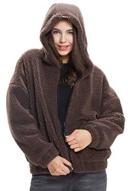 Extreme Pop Weiche Damen Teddy Sherpa Fleece Kapuzenjacken Winter Hoody Coat UK Brand (L, Kaffee) von Extreme Pop