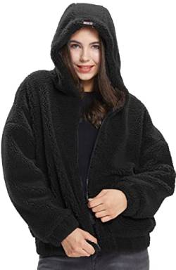 Extreme Pop Weiche Damen Teddy Sherpa Fleece Kapuzenjacken Winter Hoody Coat UK Brand (L, Schwarz) von Extreme Pop