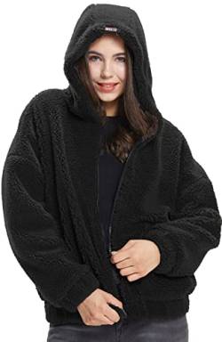 Extreme Pop Weiche Damen Teddy Sherpa Fleece Kapuzenjacken Winter Hoody Coat UK Brand (M, Schwarz) von Extreme Pop