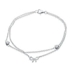 Eye Candy Damen-Doppel-Armband 925 Sterling Silber rhodiniert Schleife mit 2 Zirkonia Steinen 18,5cm ECJ-BR0110 von Eye Candy