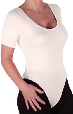 EyeCatch Basics - Frauen Kurzarm mit rundem Halsausschnitt Gymnastikanzug Ausdehnungs Damen Bodysuit Body Top White Gr. M/L von Eye Catch