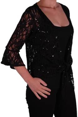 EyeCatch - Darcey Damen Pailletten Cardi Tie Shrug Lace Strickjäckchen Bolero Top Frauen Schwarz Plus Size 48-50 von EyeCatchClothing