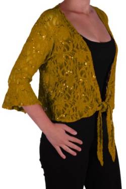 EyeCatch - Darcey Damen Pailletten Cardi Tie Shrug Lace Strickjäckchen Bolero Top Frauen Senf Plus Size 44-46 von EyeCatchClothing