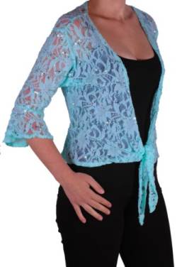 EyeCatch - Darcey Damen Pailletten Cardi Tie Shrug Lace Strickjäckchen Bolero Top Frauen Turkis Plus Size 44-46 von EyeCatchClothing