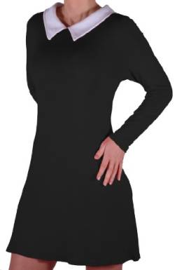 EyeCatch - Verena Frauen Peter Pan Retro Kontrastkragen langes Spitzen Damen Plus Größe kurzes Kleid Top Schwarz Gr. 46 von EyeCatchClothing