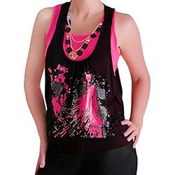 Graphic Design Druck Neon Fashion Top mit Perlen Schwarz & Fushia M/L von EyeCatchClothing