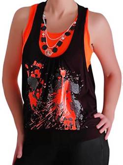 Graphic Design Druck Neon Fashion Top mit Perlen Schwarz & Orange M/L von EyeCatchClothing