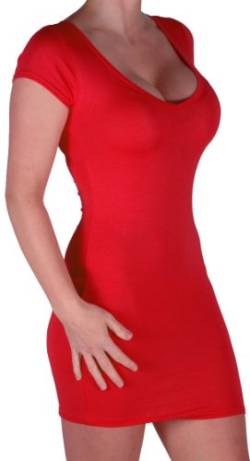 Eyecatch - Annalise Frauen V-Ausschnitt, Flugelarmeln, figurbetontes Stretch Kurz Damen Minikleid Rot Gr. M/L von Eyecatch