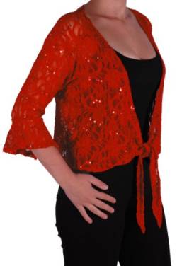 Eyecatch - Darcey Damen Pailletten Cardi Tie Shrug Lace Strickjäckchen Bolero Top Frauen Rot Plus Size 48-50 von Eyecatch