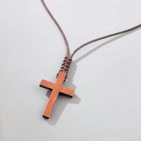 Eyecatcher Edelstahlkette Halskette Halsband hölzernes Kreuz einstellbar Glaube Religion (Einzeln) von Eyecatcher
