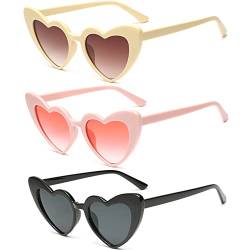 Eyegla 3 Stück Retro Herz Sonnenbrille für Damen,Vintage Herzform Brille Neon Katzenaugen Sonnenbrille Set für Damen Frauen von Eyegla