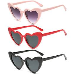 Eyegla 3 Stück Retro Herz Sonnenbrille für Damen,Vintage Herzform Brille Neon Katzenaugen Sonnenbrille Set für Damen Frauen von Eyegla