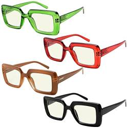 Eyekepper 4er Pack Lesebrille Blaulicht Blockierende Quadratische Computer Lesebrille Leser für Damen +1.00 von Eyekepper