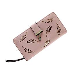 Eyiara Damen-Geldbörse, hohles Blatt-Schnalle-Geldbörse, PU-Geldbörse, weiblich, Lange Geldbörse für Mädchen, Münzgeldbörse, Kartenhalter, Clutch, Rosa von Eyiara