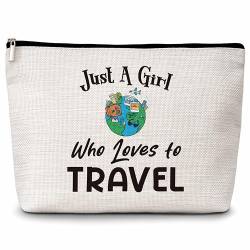 Eyouyeqi Reisegeschenk-Make-up-Tasche, Just A Girl Who Loves Reise-Kosmetiktasche, Reise-Kosmetiktasche, Reise-Liebhaber, inspiriertes Geschenk, Geburtstagsgeschenk für Frauen und Mädchen, 28, von Eyouyeqi