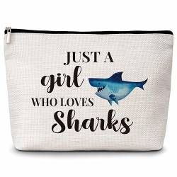Eyouyeqi Shark Gifts Make-up-Tasche, "Just A Girl Who Loves Sharks"-Kosmetiktasche, Ozean-Tier-Make-up-Tasche, Motiv: Haifischliebhaber, inspiriertes Geschenk, Geburtstagsgeschenk für Frauen und von Eyouyeqi