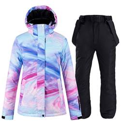 Ez4garden Damen Outdoor-Snowboard-Set mit bunten bedruckten Skijacken und -hosen, winddicht, wasserdicht, warm, verdickt, Schwarz ,L von Ez4garden