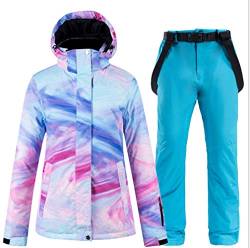 Ez4garden Damen Outdoor-Snowboard-Skijacke und -hose, bunt, bedruckt, winddicht, wasserdicht, warm Gr. Small, Lakeblue von Ez4garden