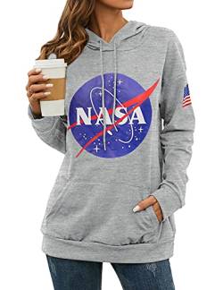 Ezcosplay Damen Langarm NASA Pullover Hoodie Space Graphic Sweatshirt mit Tasche, B-l-grau, L von Ezcosplay