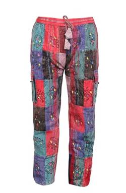 Ezhippie Handgefertigte Hippie-Patchwork-Hose für Männer, Cargohose aus 100% Baumwolle im Bohemian-Stil mit elastischer Taille, 3XL von Ezhippie