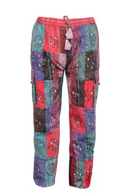 Ezhippie Handgefertigte Hippie-Patchwork-Hose für Männer, Cargohose aus 100% Baumwolle im Bohemian-Stil mit elastischer Taille, XXL von Ezhippie