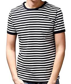 Ezsskj Herren-T-Shirt, kurzärmelig, Rundhalsausschnitt, Schwarz und Weiß gestreift - - XX-Large von Ezsskj
