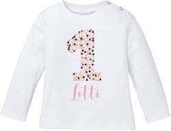 EZYshirt® 1. Geburtstag niedlicher Sternenzahl mit Wunschname T-Shirt Langarm Baby Mädchen Bio Baumwolle von Ezyshirt