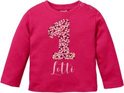 EZYshirt® 1. Geburtstag niedlicher Sternenzahl mit Wunschname T-Shirt Langarm Baby Mädchen Bio Baumwolle von Ezyshirt