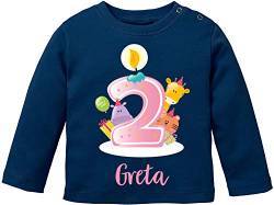 EZYshirt® Geburtstag Baby | 2. Geburtstag niedliche Tiere feiern die erste Geburtstags Party Body | T-Shirt | Pullover aus Reiner 100% Bio Baumwolle von Ezyshirt