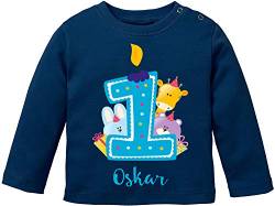 EZYshirt® Geburtstagsgeschenk Baby | 1. Geburtstag niedliche Tiere feiern die erste Geburtstags Party Body | T-Shirt | Pullover aus Reiner 100% Bio Baumwolle von Ezyshirt